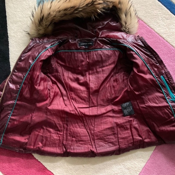 Andew Marc Rissa Burgundy Red Maroon Raccoon Fur Trim Hood Down Winter Coat XS - Picture 6 of 11